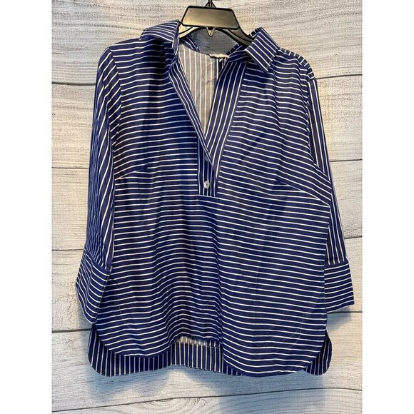 NWOT Hinson Wu Aileen Polished Cotton Pullover Marine Blue Stripes Size 10 - Picture 1 of 3